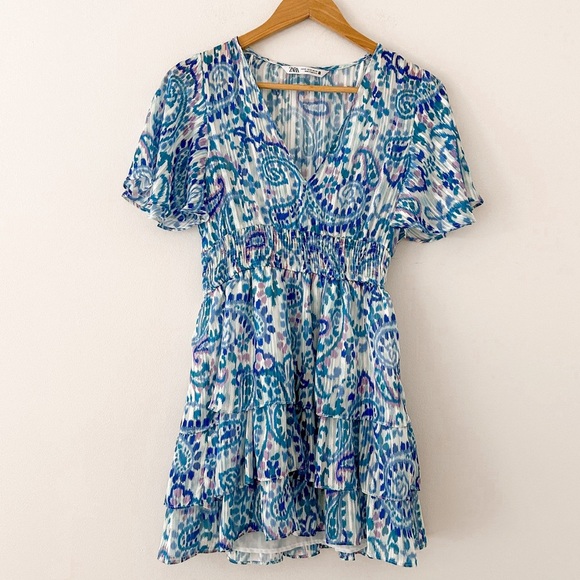 ZARA Metallic Thread Printed Dress - Picture 1 of 8